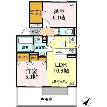 リーブルIIA棟(2LDK/1階)の間取り写真