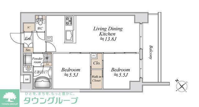 リアナアートパーク西葛西(2LDK/3階)の間取り写真