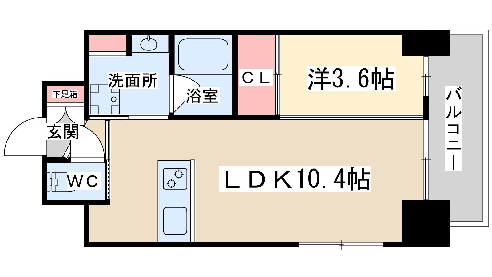 ノルデンハイム同心(1LDK/10階)の間取り写真