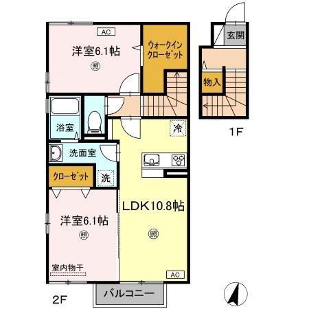 フラワーメゾン A棟(2LDK/2階)の間取り写真