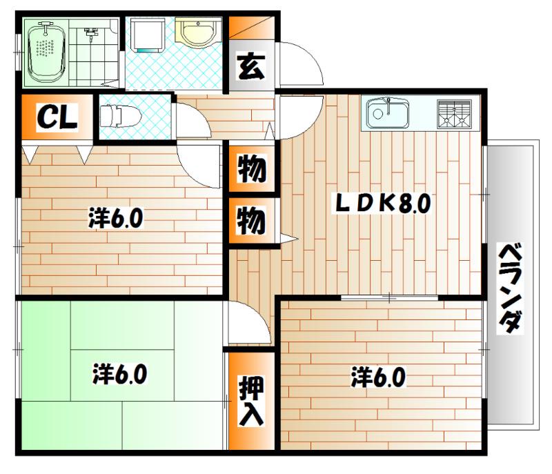ウィンディア蜷田(3LDK/2階)の間取り写真