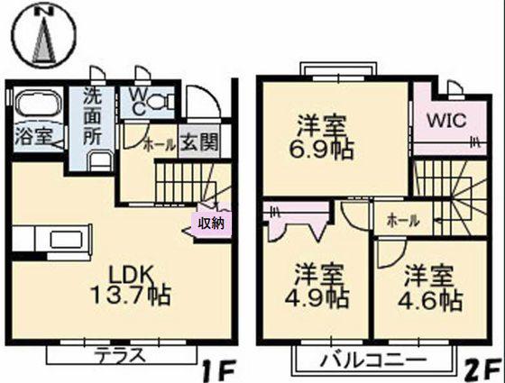 カーサ・フェリーチェ A棟(3LDK/1階)の間取り写真