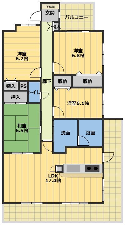 サンマンションアトレ津ヒルズ(4LDK/8階)の間取り写真