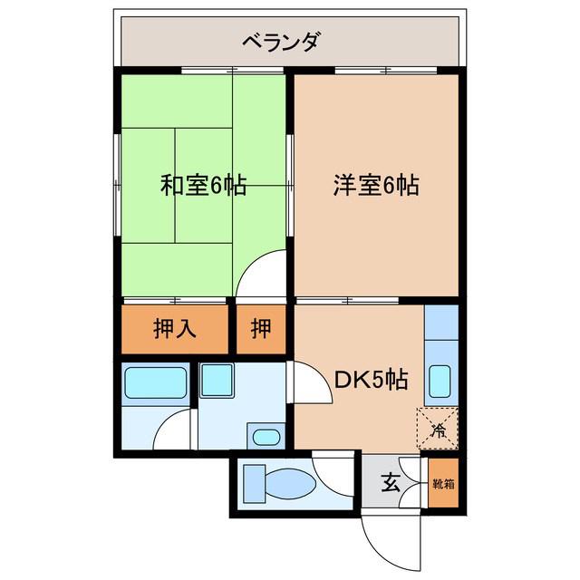 福島第三ビル(2DK/6階)の間取り写真