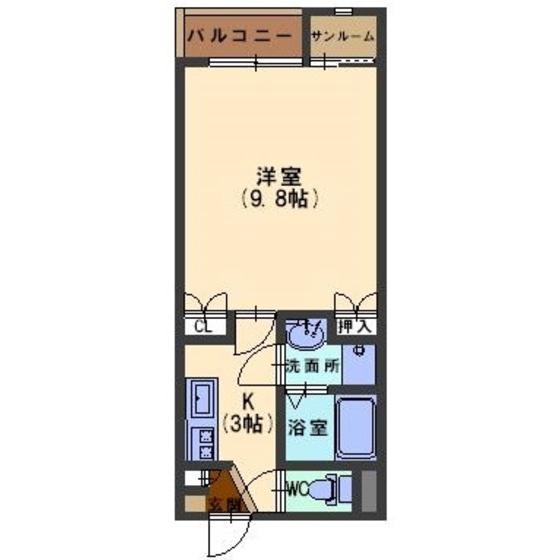 シャトルエンジン駅西(1K/1階)の間取り写真