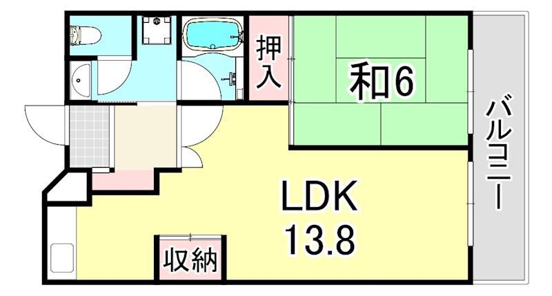 UR 武庫川2(1LDK/22階)の間取り写真