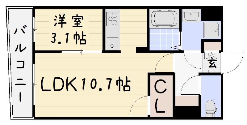 ERDE三萩野(1LDK/7階)の間取り写真