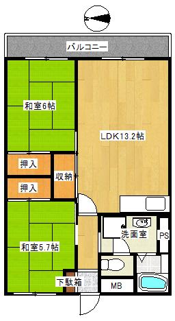 桜ヶ丘第二ハイツ(2LDK/3階)の間取り写真