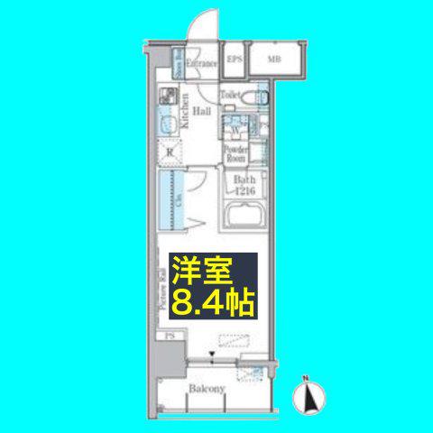 GRAND ESPOIR車道(1K/8階)の間取り写真
