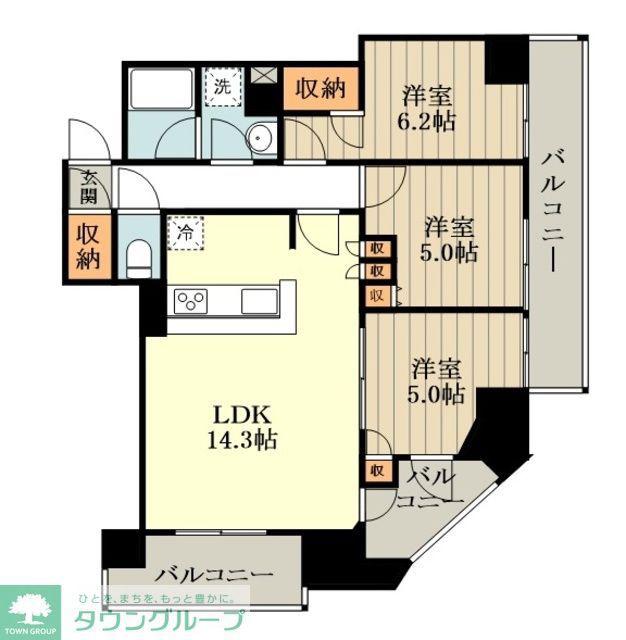 シティタワー国分寺ザ・ツイン イースト(3LDK/35階)の間取り写真