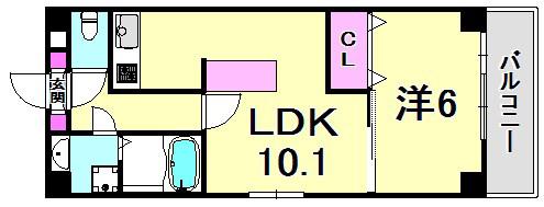 パルシオ甲東園(1LDK/3階)の間取り写真