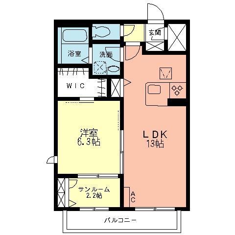 アルンディナリアA(1LDK/1階)の間取り写真