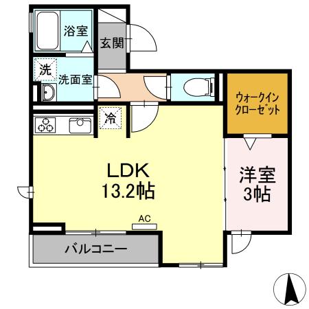 シュヴァル(1LDK/2階)の間取り写真
