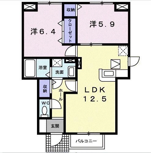 カファーラ・D(2LDK/1階)の間取り写真