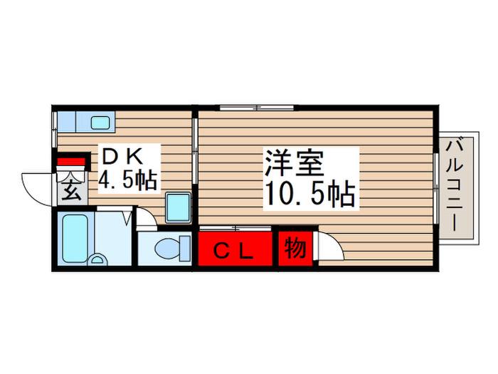 ビクトリーフラット(1DK/1階)の間取り写真