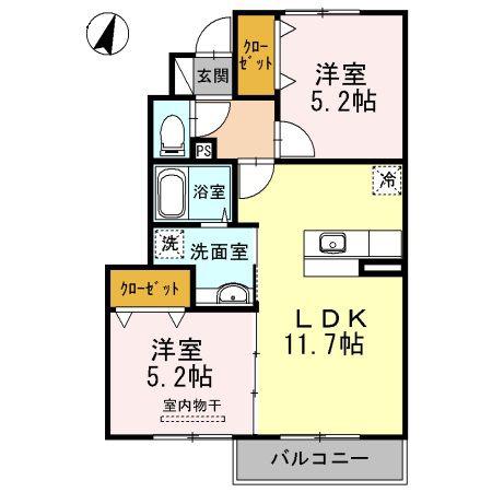 クレエルK C(2LDK/1階)の間取り写真