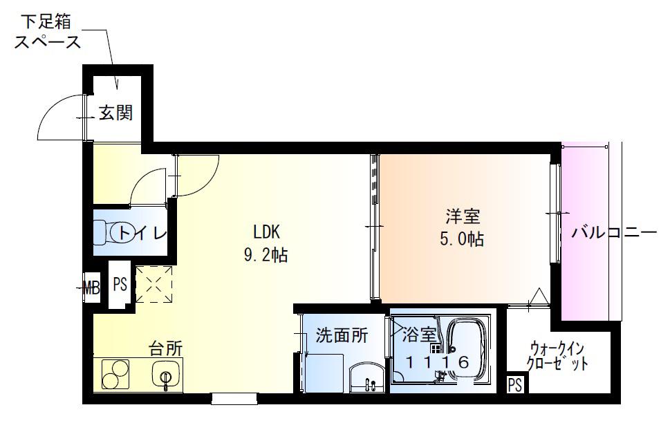 フジパレス北野田III番館(1LDK/2階)の間取り写真