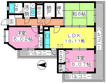 シャルマン室見(3LDK/4階)の間取り写真
