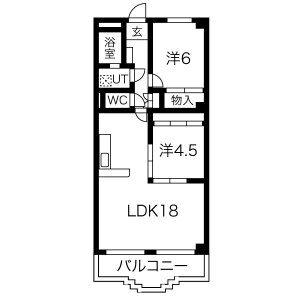 グランドヒルズ平野(2LDK/2階)の間取り写真