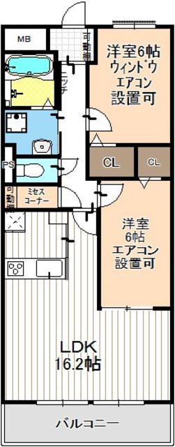 レジデンス光和III(2LDK/7階)の間取り写真
