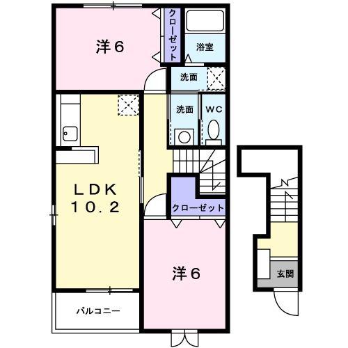 オアシス大内III(2LDK/2階)の間取り写真