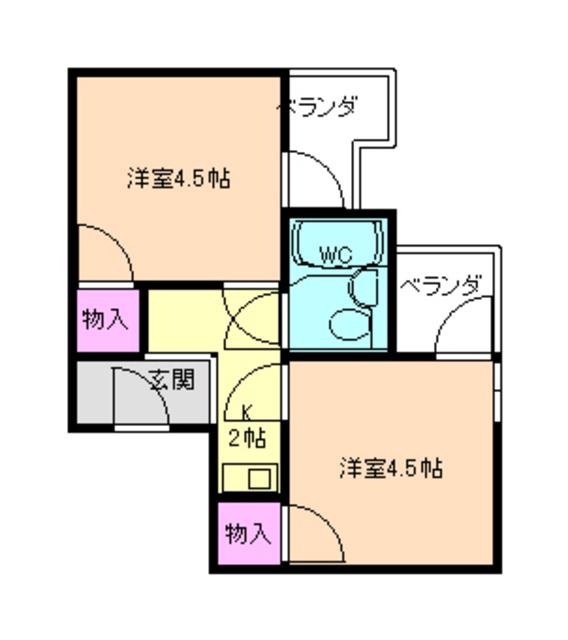 ドムス鉢塚(2K/4階)の間取り写真