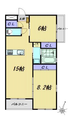 VANCOUVER1108覚王山(2LDK/2階)の間取り写真