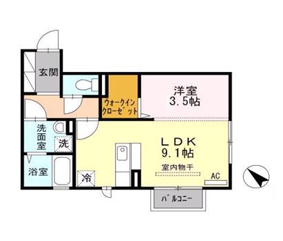 グランシャリオ大川町(1LDK/1階)の間取り写真