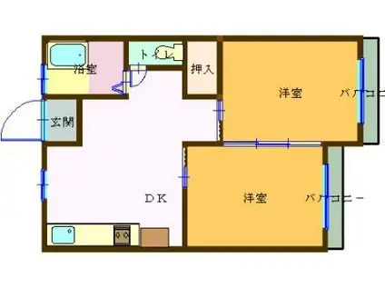 草牟田ハウス(2DK/4階)の間取り写真