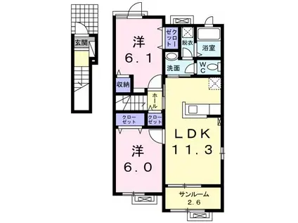 ポラリスA(2LDK/2階)の間取り写真