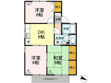 セジュール西桃山B(3DK/2階)の間取り写真