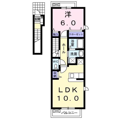 プリムローズ(1LDK/2階)の間取り写真