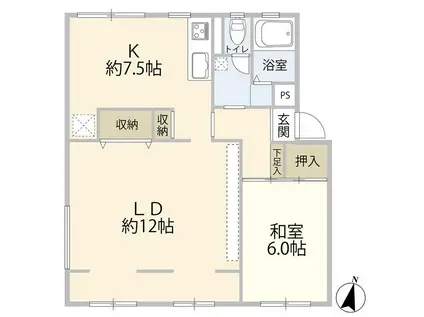 長津田団地 9号棟(1LDK/1階)の間取り写真