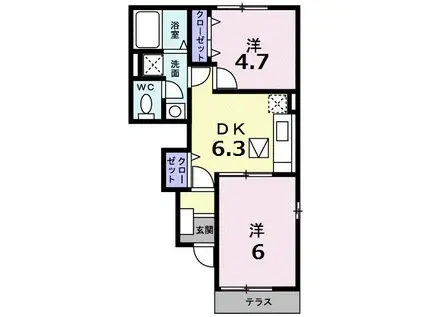 グランドールさくらC(2DK/1階)の間取り写真