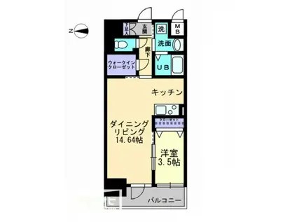ソラノ瓦町(1LDK/8階)の間取り写真