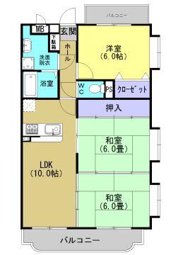 スカイヒル・K(3LDK/3階)の間取り写真