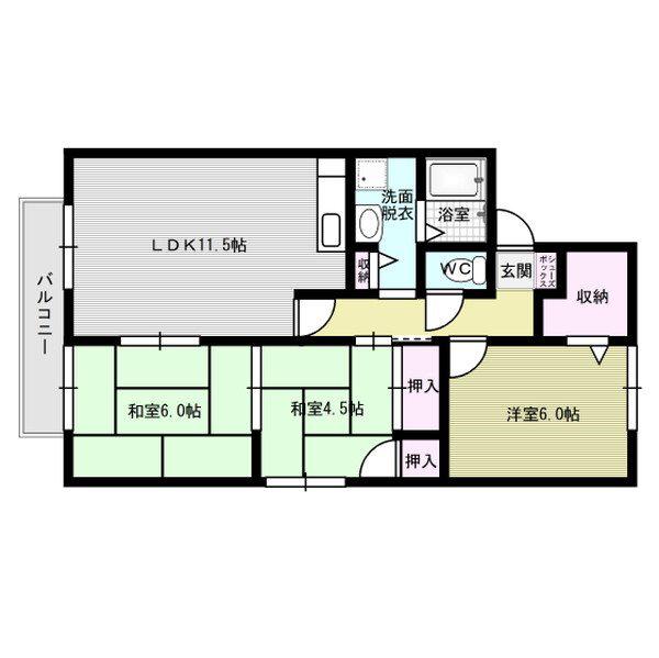 春日第6レジデンス江崎(3LDK/2階)の間取り写真