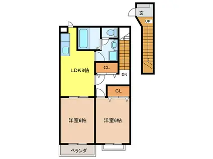 ファミールヤマモトB(2LDK/2階)の間取り写真