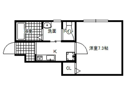GREENROOM椥辻(1K/1階)の間取り写真