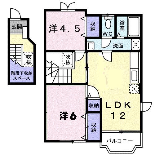 エスト・ソレイユB(2LDK/2階)の間取り写真