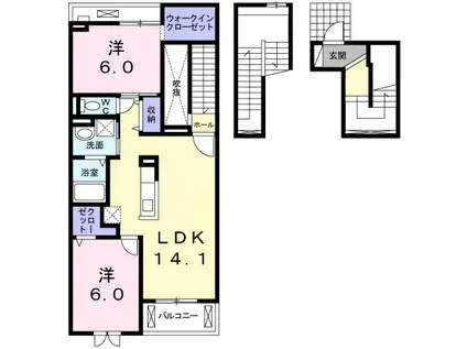 レゾンドIII 古市橋(2LDK/3階)の間取り写真