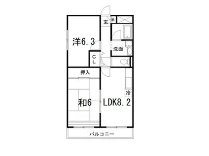 ドミール瀬田(2LDK/3階)の間取り写真