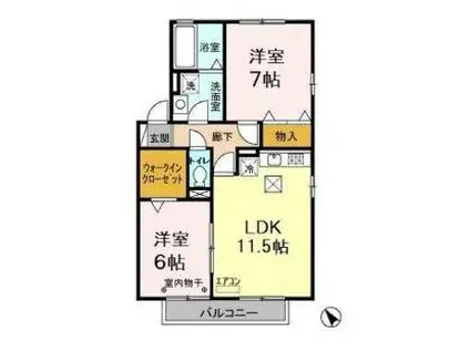 ロイヤルガーデン高萩B(2LDK/1階)の間取り写真