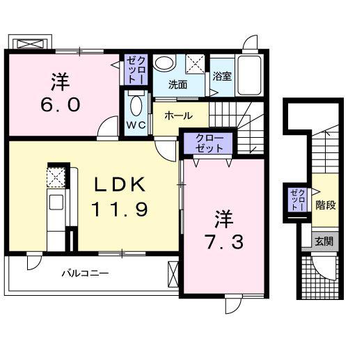 アン・フルール(2LDK/2階)の間取り写真