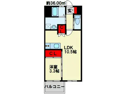 PROTO CITY戸畑(1LDK/3階)の間取り写真