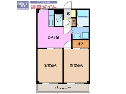 プレシャスIII(2DK/2階)の間取り写真