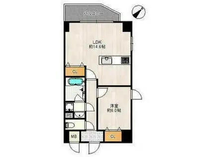 レクシア千代崎(1LDK/4階)の間取り写真