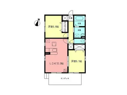 パラシオンD(2LDK/1階)の間取り写真