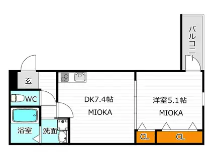 フジパレス我孫子西II番館(1K/2階)の間取り写真