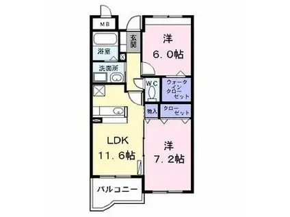 ラ・ビアージュ(2LDK/2階)の間取り写真
